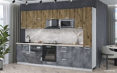 Готовая кухня Интерлиния Мила Лайт 3.1-ПМ2 (дуб белый/бетон портленд/травертин)