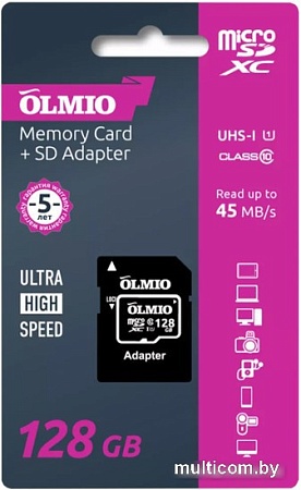 Olmio microSDXC 128GB V30 UHS-I Class 3 (U3)