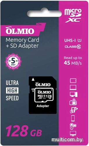 Olmio microSDXC 128GB V30 UHS-I Class 3 (U3)