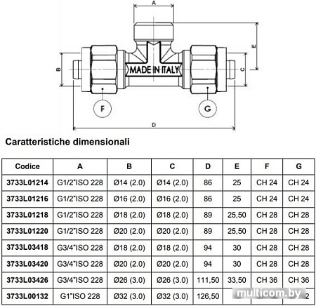 APE Тройник проходной 16x1/2" внеш. x16 [3733L01216]