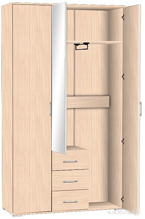Шкаф распашной МДК ГШ2-1 3-х створчатый с ящиками 2120x1200x450 (дуб млечный)