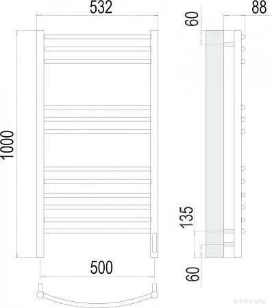 Полотенцесушитель TERMINUS Классик П12 500x1000 (быстрое прикосновение, RAL 9003 белый)