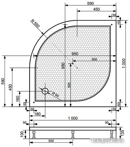Душевой поддон Эстет Омега 100x100 [3-0006]