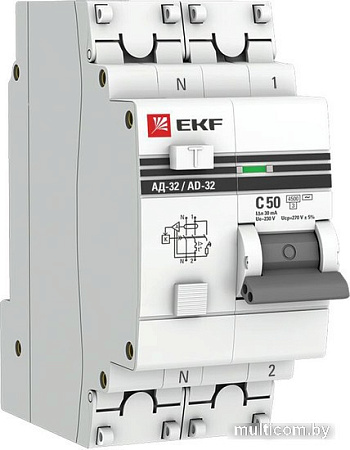 Дифференциальный автомат EKF PROxima АД-32 1P+N 50А30мА DA32-50-30-pro