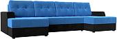 П-образный диван Лига диванов Эмир 110987 (велюр, голубой/экокожа черный)