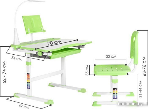 Парта Anatomica Avgusta + стул + выдвижной ящик + светильник + подставка (белый/зеленый)