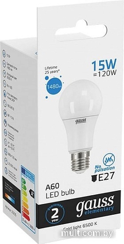 Светодиодная лампа Gauss LED Elementary A60 15W E27 6500K 23235