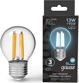 Светодиодная лампочка Gauss Filament Шар 13W 1150lm 4100К Е27 LED 1/10/50 105802213