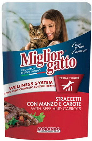 Пресервы MigliorGatto Strips Beef and Carrots 100 г