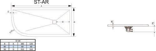 Душевой поддон RGW ST/AR-0129G 90x120 правый
