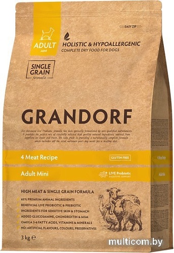 Сухой корм для собак Grandorf Adult Mini Probiotic 4 Meat Recipe (4 мяса с пробиотиками) 3 кг