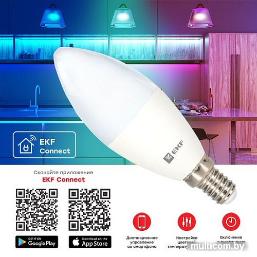 Светодиодная лампочка EKF Connect 5W WIFI RGBW E14