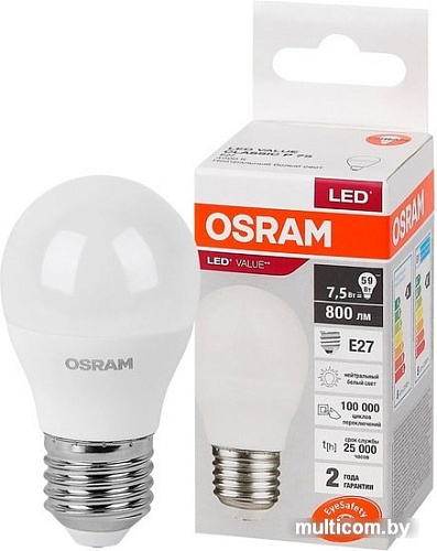 Светодиодная лампа Osram LV CL P75 10 SW/840 230V E27 10X1 RU