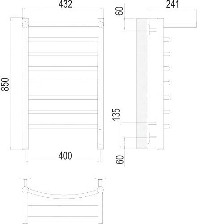 Полотенцесушитель TERMINUS Классик П8 400x850 с полкой бп электро
