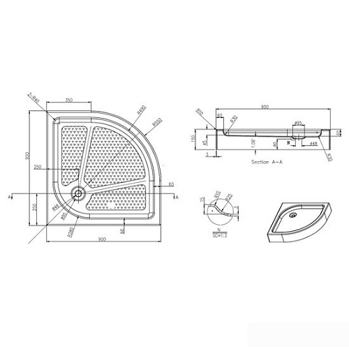 Душевой поддон Azario P29 R/L 90x90