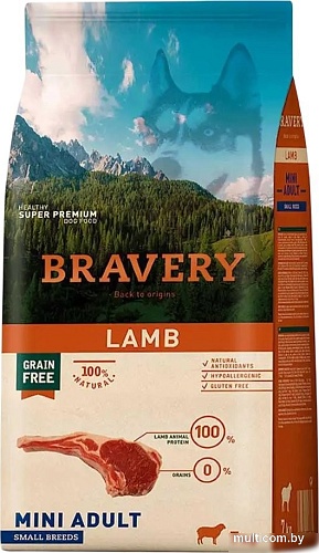 Сухой корм для собак Bravery Монопротеиновый беззерновой с ягненком 7 кг