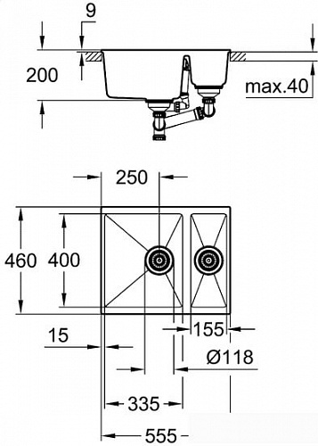 Кухонная мойка Grohe K500 60-C 55.5/46 1.5 31648AP0 (черный гранит)