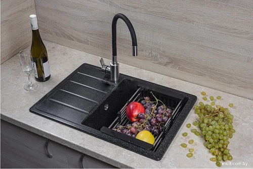 Кухонная мойка Marblan Recta R (черный, с сифоном)
