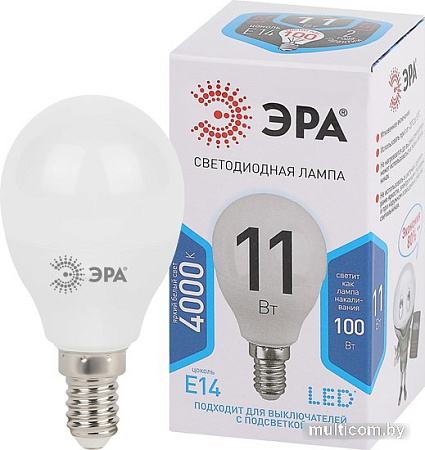 Светодиодная лампочка ЭРА STD LED P45-11W-840-E14 E14 11 Вт шар нейтральный белый свет