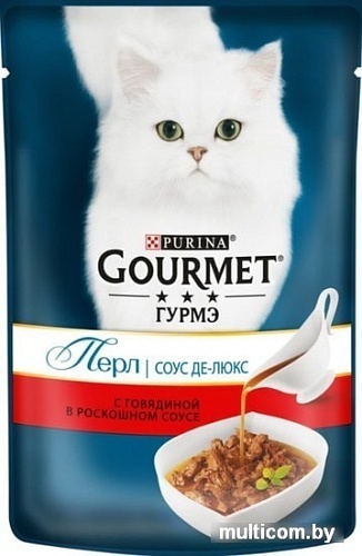 Консервированный корм для кошек Gourmet Perle соус де-люкс с говядиной 75 г