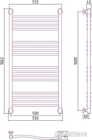 Полотенцесушитель Сунержа Флюид+ 1000x500 00-0222-1050