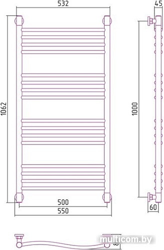 Полотенцесушитель Сунержа Флюид+ 1000x500 00-0222-1050