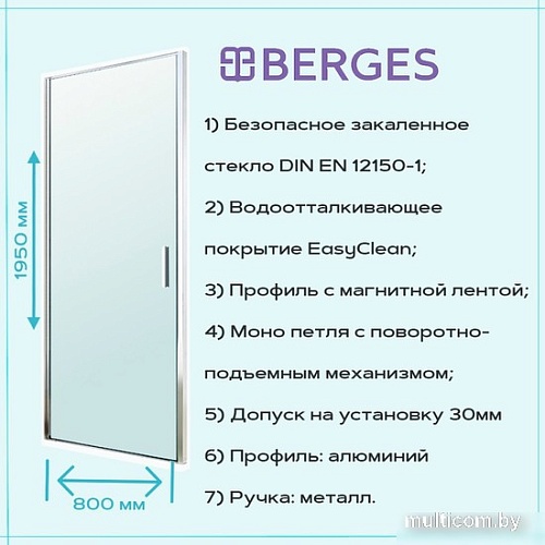 Душевая дверь Berges Wasserhaus Legos LS-1 80 062020