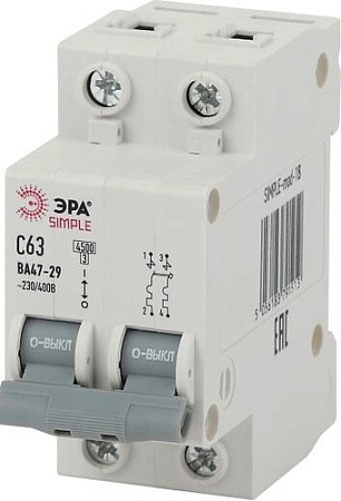 Выключатель автоматический ЭРА Simple-Mod-18 ВА47-29 2P 63А 4.5кА C Б0039235