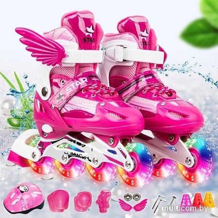 Роликовые коньки Ricos OG3873F с комплектом защиты (р. 32-37, розовый)