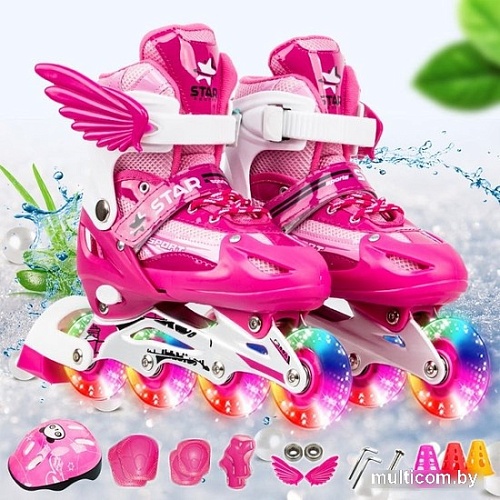 Роликовые коньки Ricos OG3873F с комплектом защиты (р. 32-37, розовый)