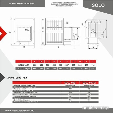 Банная печь Термокрафт Solo 14S