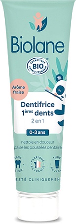 Зубная паста Biolane Органическая 2 в 1 для первых зубов с ароматом клубники от 0 до 3 лет 50 мл