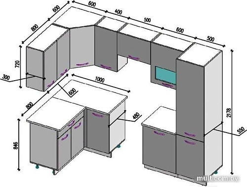 Угловая кухня ВерсоМебель Эко-5 1.4x2.6 левая (северное дерево светлое/сев дерево темное)