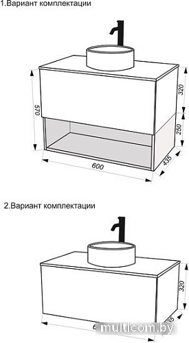 ЗОВ Тумба под умывальник Кито 60 K60LA0MWMC (аттик/белый матовый)