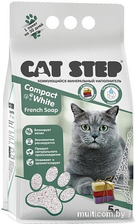 Наполнитель для туалета Cat Step Compact White French Soap (с ароматом марсельского мыла) 5 л