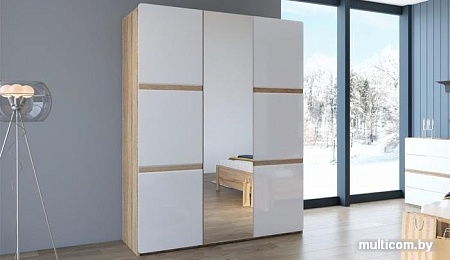 Шкаф распашной Империал Дакота 3-х дверный (дуб сонома/белый глянец)