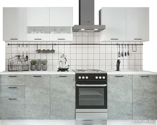 Готовая кухня ДСВ Дуся 2.0 (белый бриллиант/цемент)