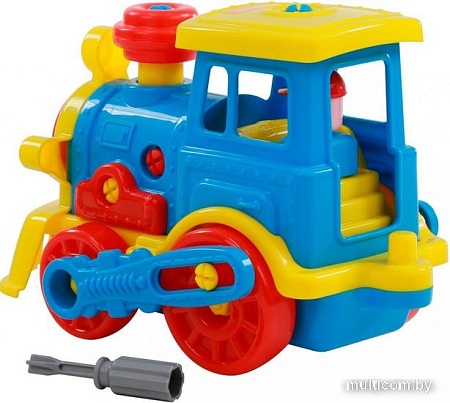 Конструктор Полесье 71255 Паровоз (синий/желтый)