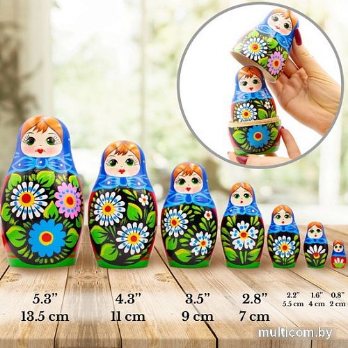 Развивающая игра Брестская Матрешка В сарафане с расписанными вручную герберами (набор 7 шт)