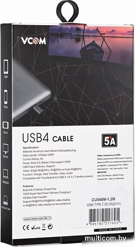 Кабель VCOM CU540M-1.2M USB4 - USB4 (1.2 м, черный)