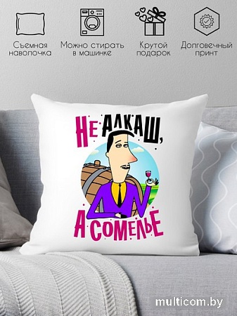 Декоративная подушка Print Style Не алкаш, а сомелье 40x40plat131