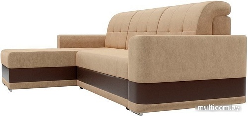 Угловой диван Mebelico Честер 61112 (левый, вельвет бежевый/экокожа коричневый)