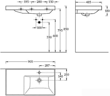 Умывальник Kerama Marazzi Cubo 90 CU.wb.90rh