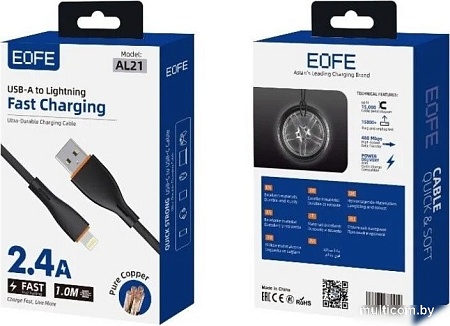 Кабель EOFE AL21 USB Type-A - Lightning (1 м, черный)