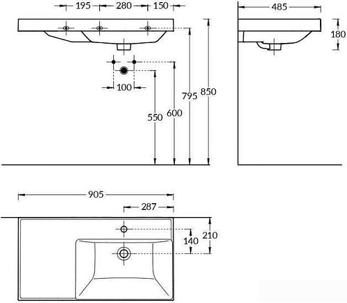 Умывальник Kerama Marazzi Cubo 90 CU.wb.90rh