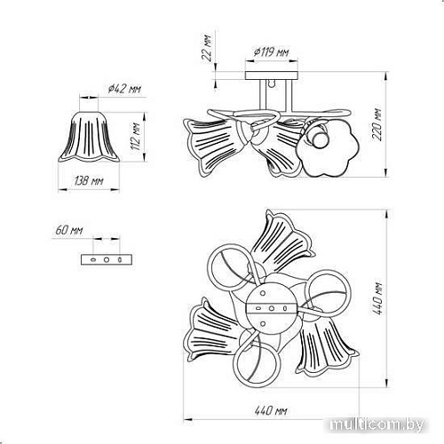 Припотолочная люстра Элетех Бонни 131 НПБ 01-3х60-205 Е27 1005404778 (белый/золото)