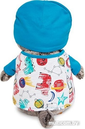 Классическая игрушка Basik & Co Басик в футболке космос и в шапочке (25 см)
