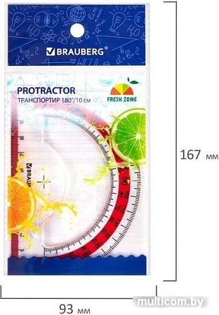 Транспортир BRAUBERG Fresh zone 210760