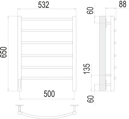 Полотенцесушитель TERMINUS Классик П6 500x650 (быстрое прикосновение, белый)