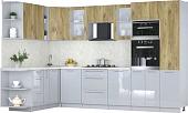 Готовая кухня Интерлиния Мила Пластик 1.88x3.2 LV (дуб эпоксид/туманный глянец/опал светлый)